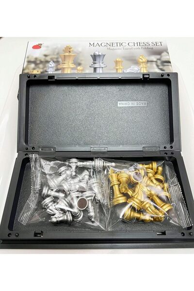 Fun Moment Foldable Magnetic Chess Set with Gold and Silver Pieces -
