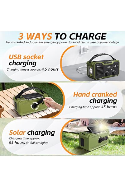 Crank Brothers Crank Brothers portable emergency radio, 27,000 mAh, Bluetooth, green, powerbank function