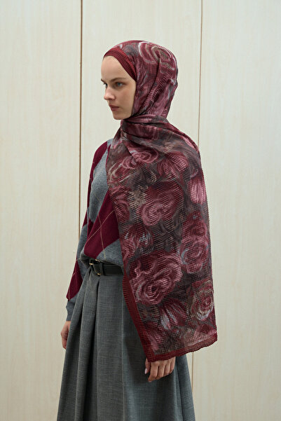 cs camellia scarf Şal de muselină Soft Glow - Burgundy