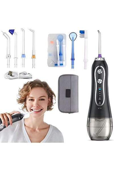 HYX جهاز تنظيف الأسنان بالماء، جهاز ري فموي محمول، 5 أوضاع، 6 رؤوس، 300 مل، ق...