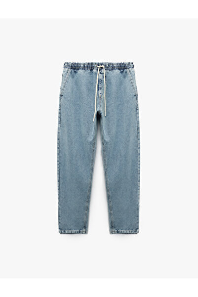 Koton بنطال جينز رجالي أزرق برباط