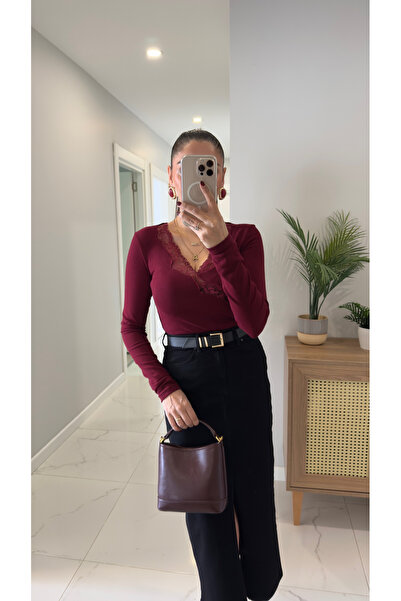 BİRCANÇİL Μπλούζα με δαντέλα Torera Burgundy
