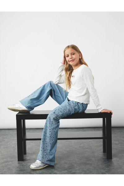 Koton Navy Girl's Wide Leg Jeans