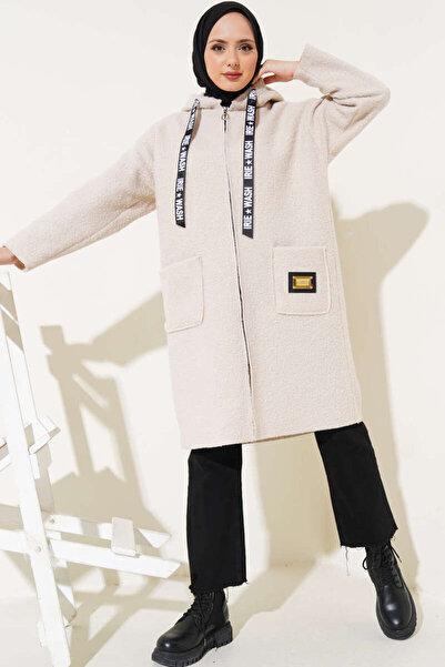 Esma Style Kadın Kapüşonlu Fermuarlı Buklet Ceket Hırka