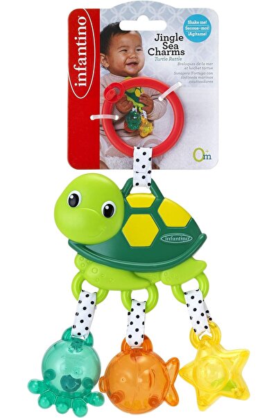 Infantino Jingle Sea Turtle (Green) — Stroller & High Chair Toy | Soft Plush Baby Toy