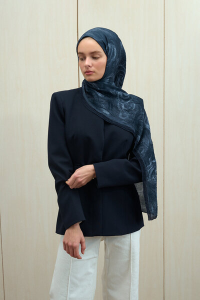 cs camellia scarf Soft Glow Müslin Şal - Lacivert