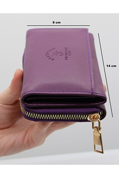 Bevitton Portofel mediu pentru femei din piele mov cu compartiment pentru monede și suporturi multiple pentru carduri 006