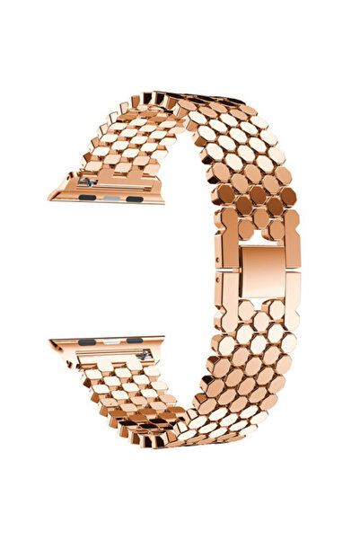 iUni Curea compatibilă cu Apple Watch Ultra/SE/8/7/6/5/4/3/2/1, 42 mm, oțel inoxidabil, auriu roz