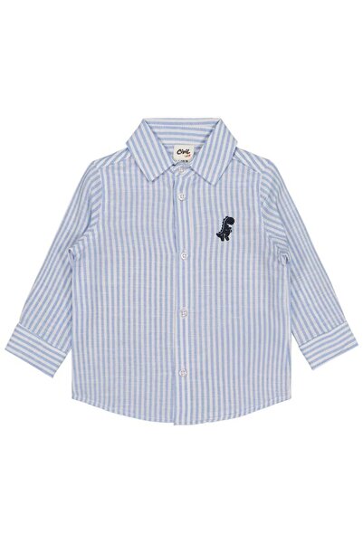 Civil Baby Dinozor Nakışlı Çizgili 6-18 Ay Gömlek - Mavi12-18 Ay