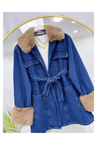YEDİLALE Fur-Detail Belted Denim Jacket