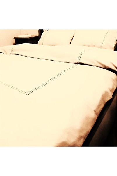 Casa Bucuriei Embroidered 6-piece Bed Linen Set for 200x200 cm Bed, Casa Bucuriei, Simple lines, cream, 100% cotto