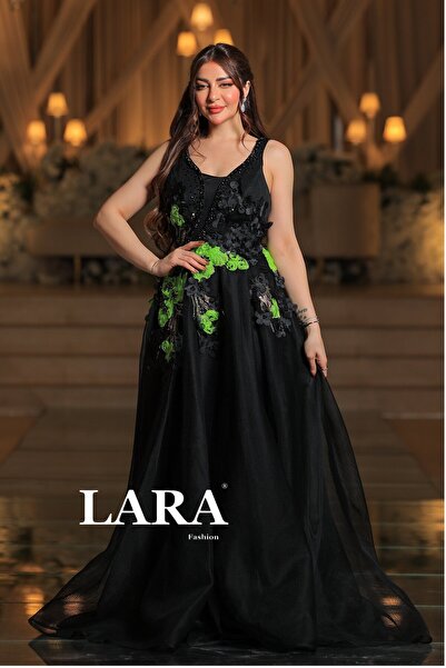 Lara Black evening dress with luxurious green embroidery from Fashion