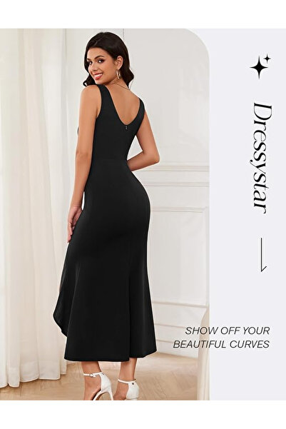 OEM Elegant long dress, fitted, sleeveless, black S