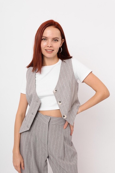 Chef d'atelier Vestă de vară cu dungi pentru femei, cu decolteu în V