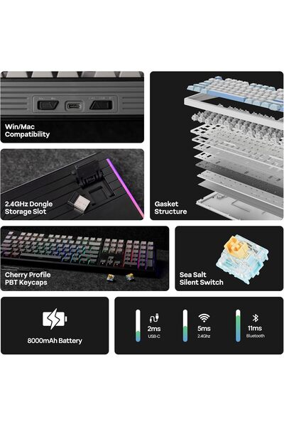 Epomaker TH108 Full-Size Mechanical Gaming Keyboard, 108 Keys, 8000mAh, Hot-Swap, RGB