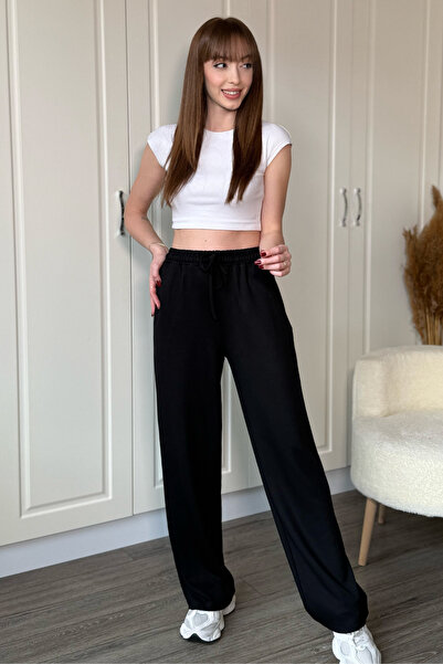 Dilay Gökoğlu Butik Modal Soft Textured Comfortlux Wide Leg Black Trousers