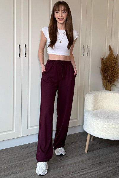 Dilay Gökoğlu Butik Modal Soft Textured Comfortlux Wide Leg Claret Red Trousers