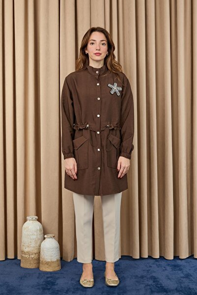 Puane Kadın Beli Tünelli ve Aksesuarlı Tunik - 10741TUN - BROWN