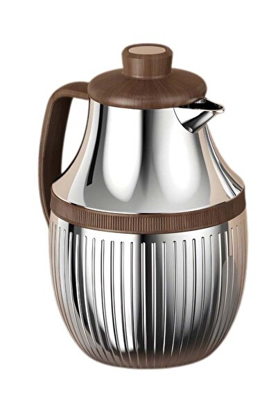 ALQANNAS ترمس شاي وقهوة فاخر سعة 1 لتر - فضي مع لمسة نهائية خشبية