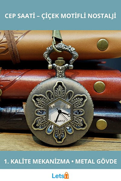 Letsii Çiçek Tasarımlı Antika Köstekli Cep Saati 4.5 cm