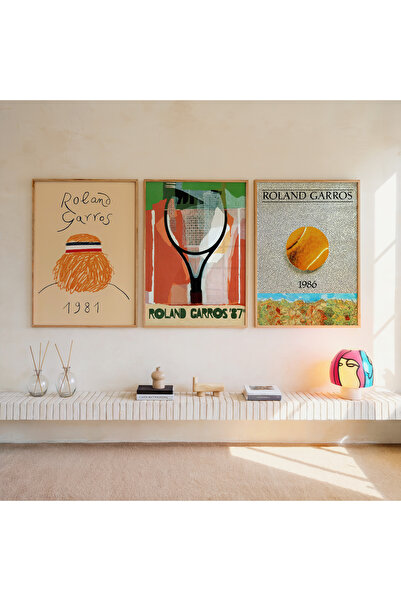 İkona Design Studio Tenis Roland Garros Ahşap Çerçeveli 3'lü Poster Tablo Set...