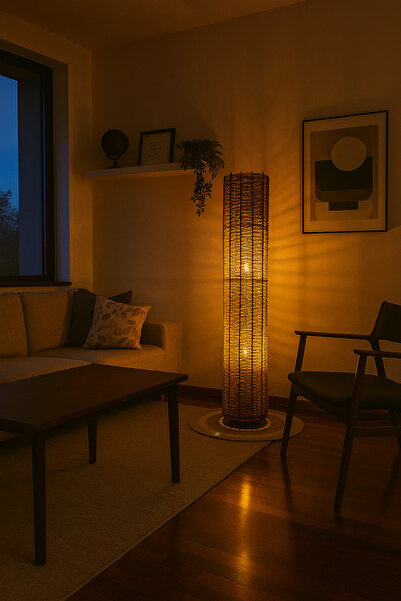 Efect Home Design Bohem,Ahşap,Jüt,Hasır,Doğal Lambader 135*32