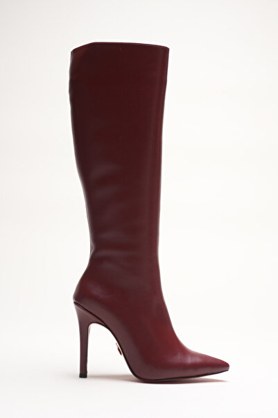 Ayakkabı Ateşi Жіночі гострі носки на високих підборах, черевики до коліна, бордовий колір
