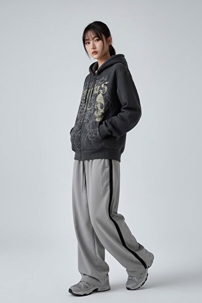 Karakedi Black Gothic Double Skull Harajuku Y2K Hooded Unisex Cardigan