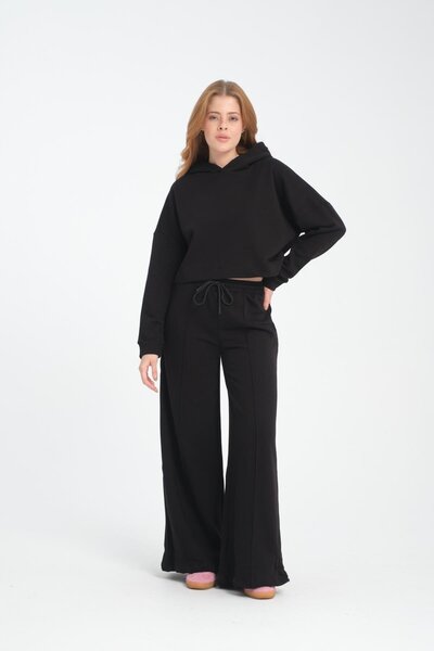 Store Wide leg ribbed women's trousers/sweatpants with drawstring