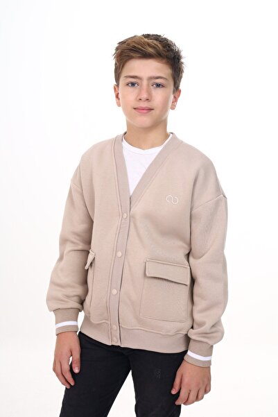 Toontoy Beige Boy's V-Neck Snap Closure Pocket Low Shoulder Embroidery Printe...