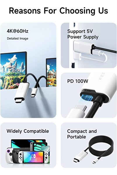 Hagibis USB-C to HDMI Adapter Dock 4K@60Hz 100W PD for Nintendo Switch/OLED, Laptop, White