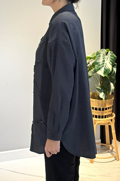 Ceremony Button Detailed Long Sleeve Decorative Stitched Shirt 6146 Anthracite