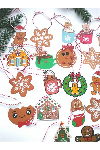 Armada Set de 20 de ornamente colorate pentru copac din carton cu tema omul de prăjitură de Crăciun (prăjitură de ghimbir) - Set de carduri cadou (6×7cm)