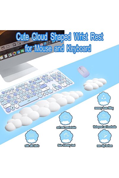 007 Cloud-shaped Wrist Rest Set for Keyboard and Mouse, PU Non-slip Soft Flex...