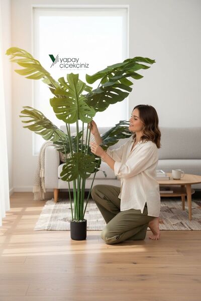 YAPAY ÇİÇEKÇİNİZ 14 Dallı İri Yapraklı Islak Dokulu Lüks Yapay Monstera Deve ...