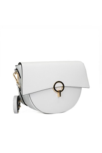 Posete Fagaras Poșetă din piele Christine - Alb simplu, 1 compartiment, 3 buz...