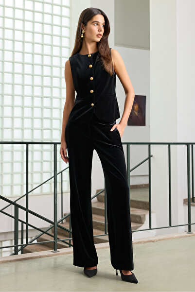 Naramaxx Siyah Bol Paça Kadife Pantolon