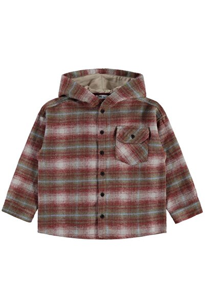 Civil Boys Hooded Plaid 6-9 Years Old Shirt - Orange 7-8 Years Old