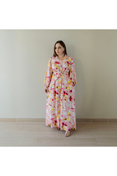 LINELLE Ladies Casual Dress – Rayon Button Down Printed Maxi