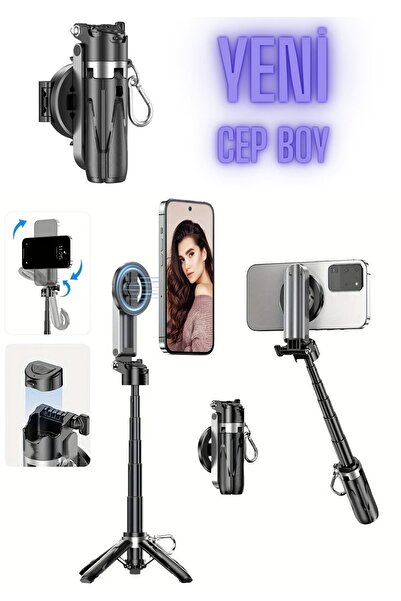 Asfal Cep Boy Magsafe Uyumlu 360 Selfie Çubuğu - Tripod 41.5cm Bluetooth Kuma...