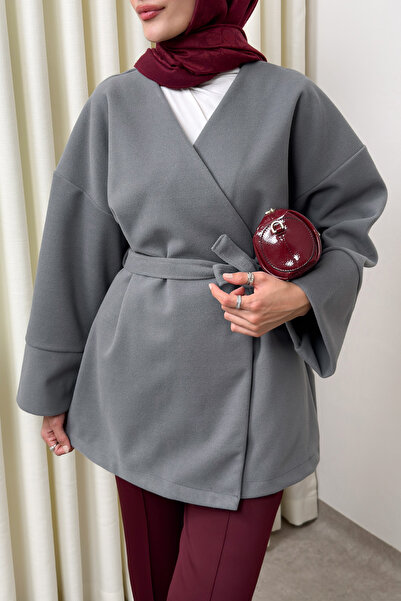 zhrcelebi V-Neck Cashmere Coat 0013 - Gray