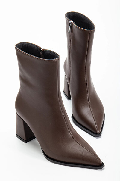 bakacstore Kadın Kahverengi Cilt Yandan Fermuarlı Sivri Burun Bot