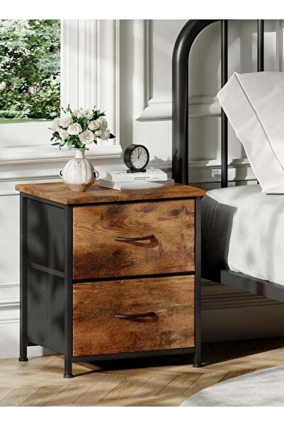 Bangiga Nightstand with 2 Fabric Drawers,Simple Bedside Table,End Table for Bedroom/Living Room (Brown)