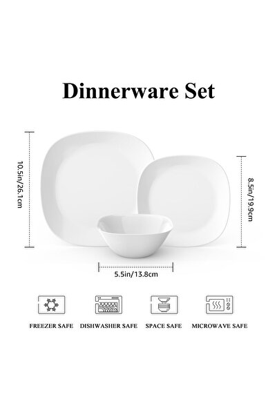 Houzi 16 Pcs Opal ware Dinner set 4 x Dinner plate 4 x Dessert plate 4 x Bowl 4 x Cup and Saucer