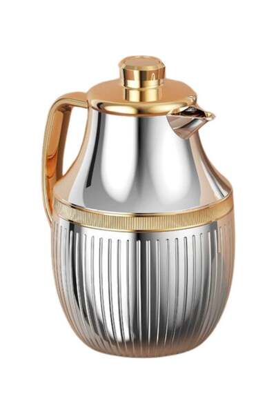 ALQANNAS AL-GANNAS Premium Tea & Coffee Thermos 1L — Silver & Gold Finish