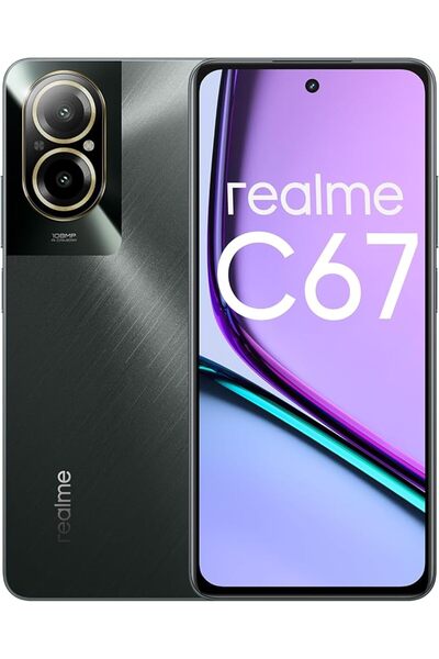 realme هاتف C67 ثنائي الشريحة، سعة تخزين 128 جيجابايت، وذاكرة وصول عشوائي 6 جيجابايت، ويدعم تقنية 4G (أسود روك)