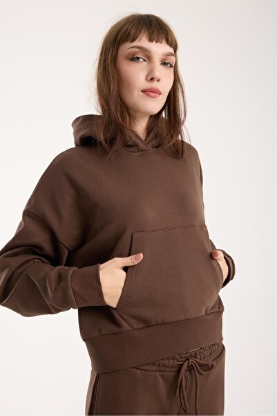 Store 100% Cotton Hooded Women's Sweatshirt with Front Pocket Detail