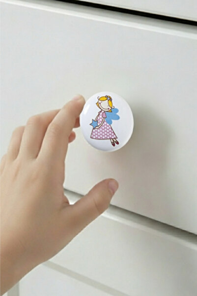 MegaVitrin 5 Pieces Porcelain Fairy Patterned Children's Room Furniture Handle Ceramic Drawer Cabinet Knob