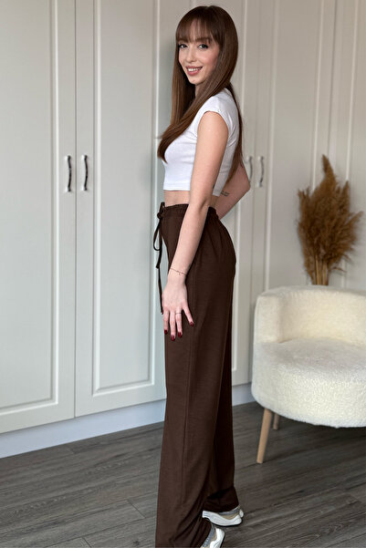 Dilay Gökoğlu Butik Modal Soft Textured Comfortlux Wide Leg Brown Trousers
