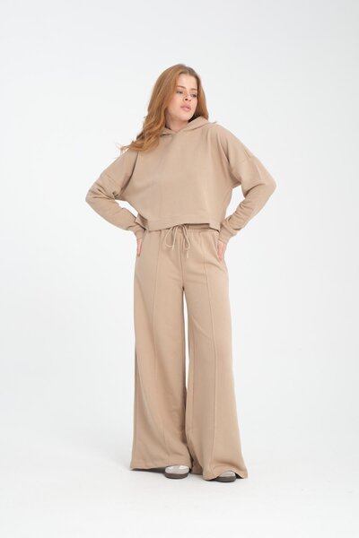 Store Wide leg ribbed women's trousers/sweatpants with drawstring